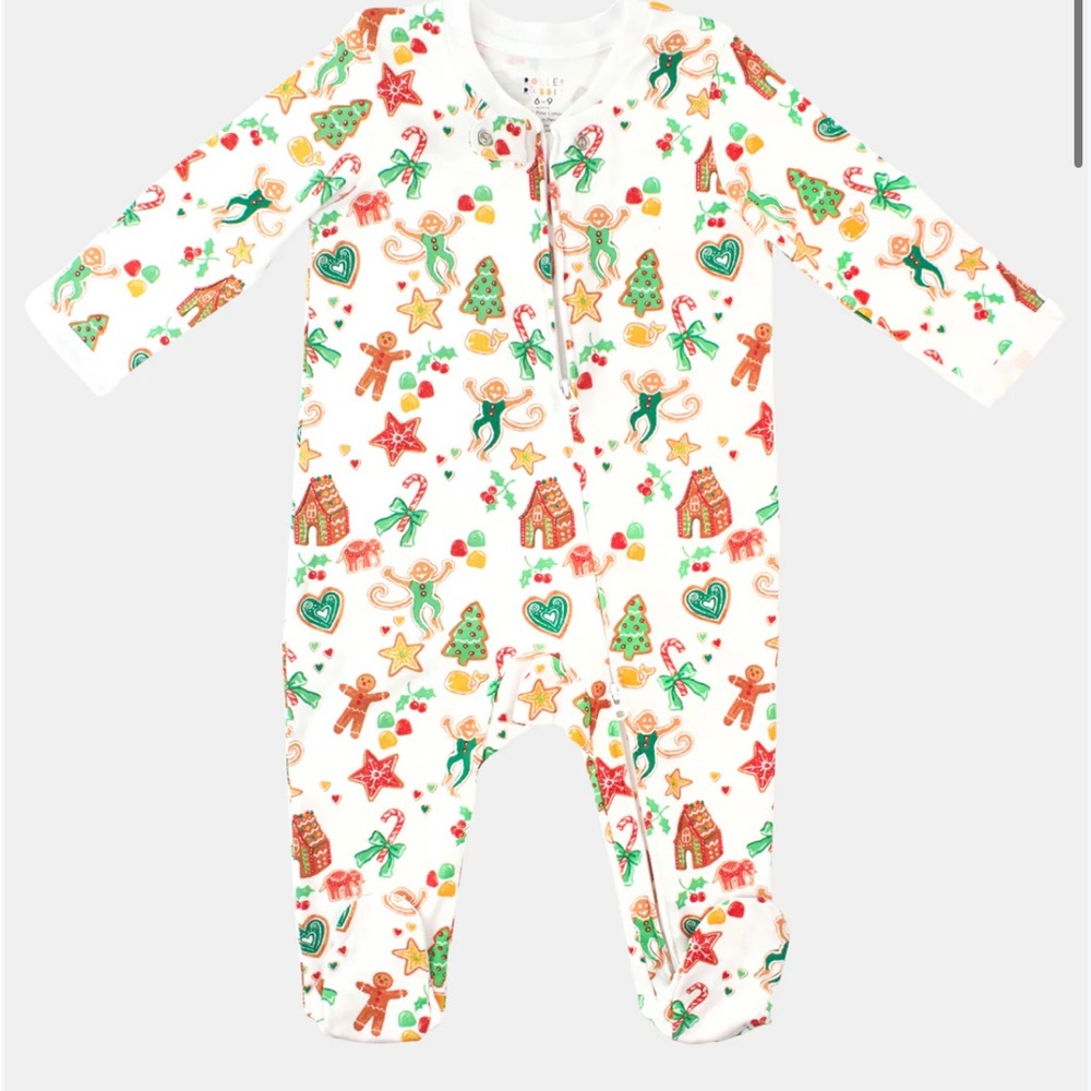 Roller Rabbit infant gingerbread party zipper footie  6-9mos